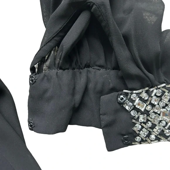 Alex Evenings BLACK JERSEY CHIFONN LONG SLEEVED DRESS WITH BEADED CUFFS size 16W - Picture 6 of 10